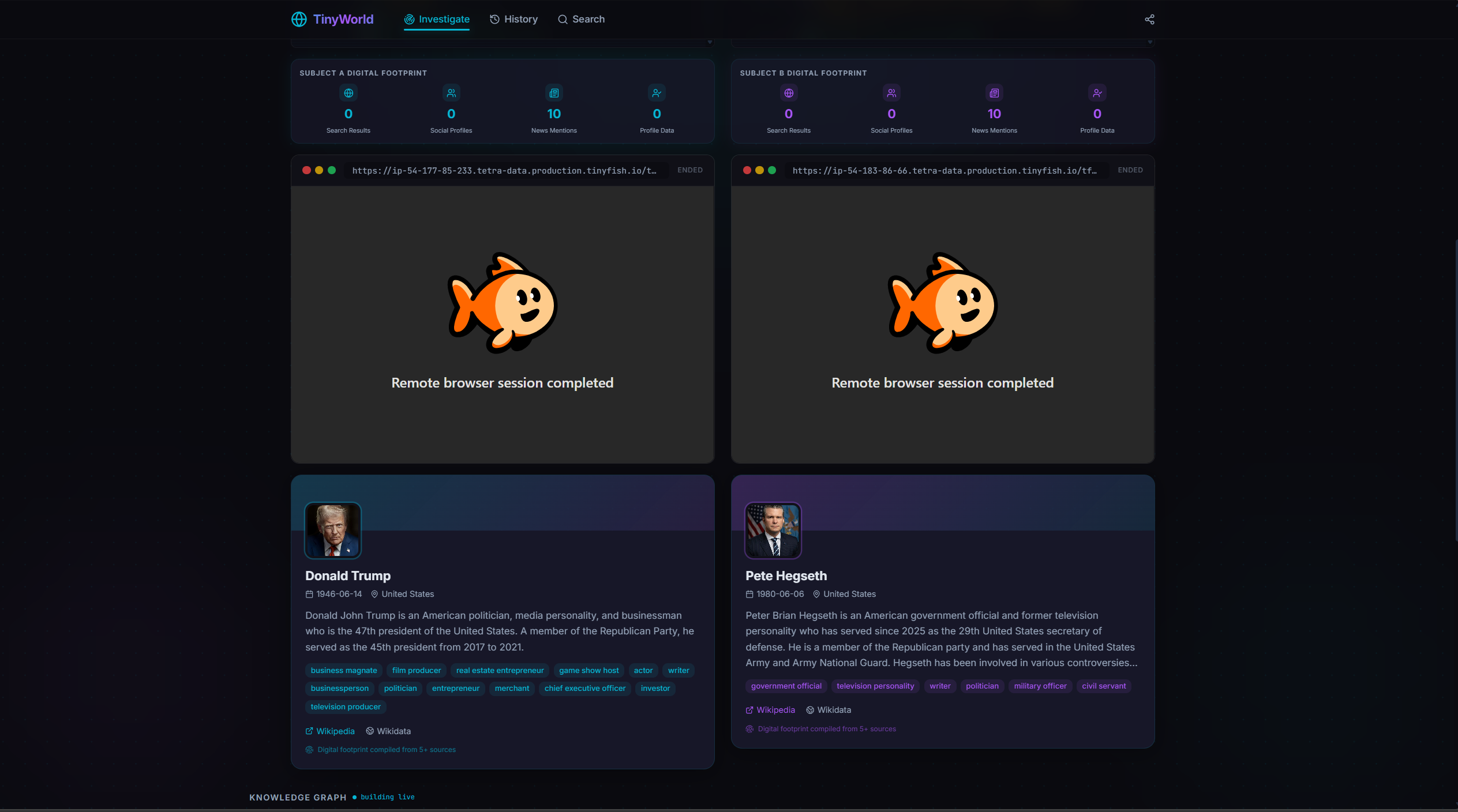 Dual agents searching with live stealth-browser streams